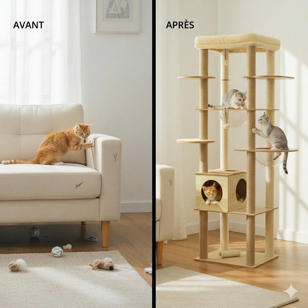 Arbre a chat bois XXL 180cm - multi niveaux - sisal naturel - grand chat