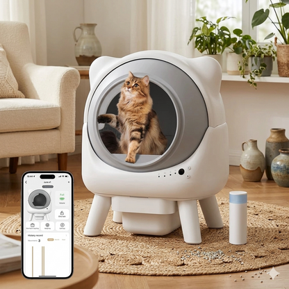 Litière Autonettoyante Connectée pour Chat - 8L - Gestion Intelligente du Nettoyage, des Odeurs