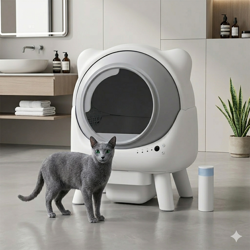 Litière Autonettoyante Connectée pour Chat - 8L - Gestion Intelligente du Nettoyage, des Odeurs