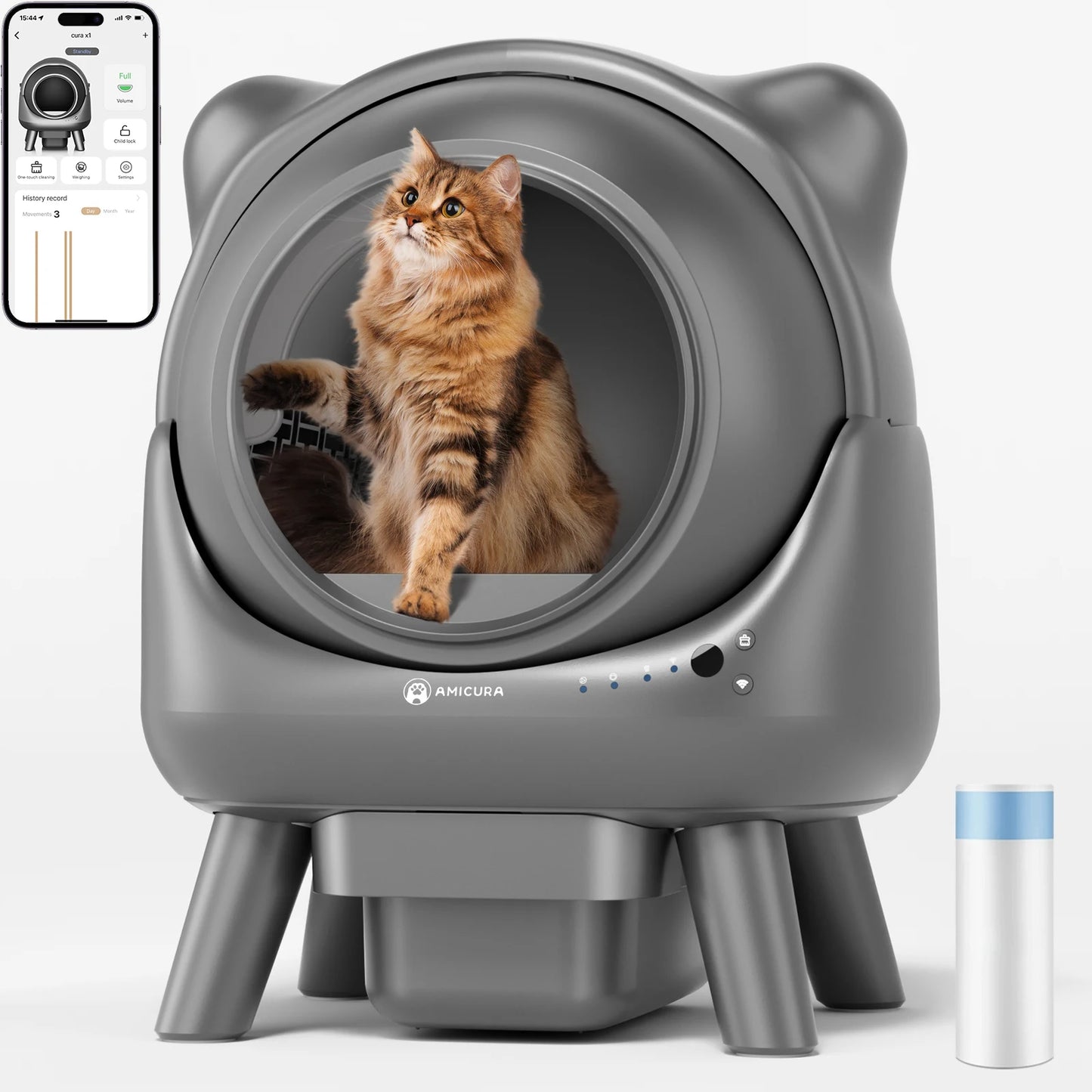 Litière Autonettoyante Connectée pour Chat - 8L - Gestion Intelligente du Nettoyage, des Odeurs