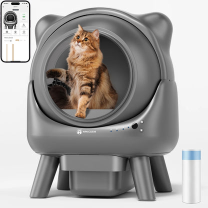 Litière Autonettoyante Connectée pour Chat - 8L - Gestion Intelligente du Nettoyage, des Odeurs