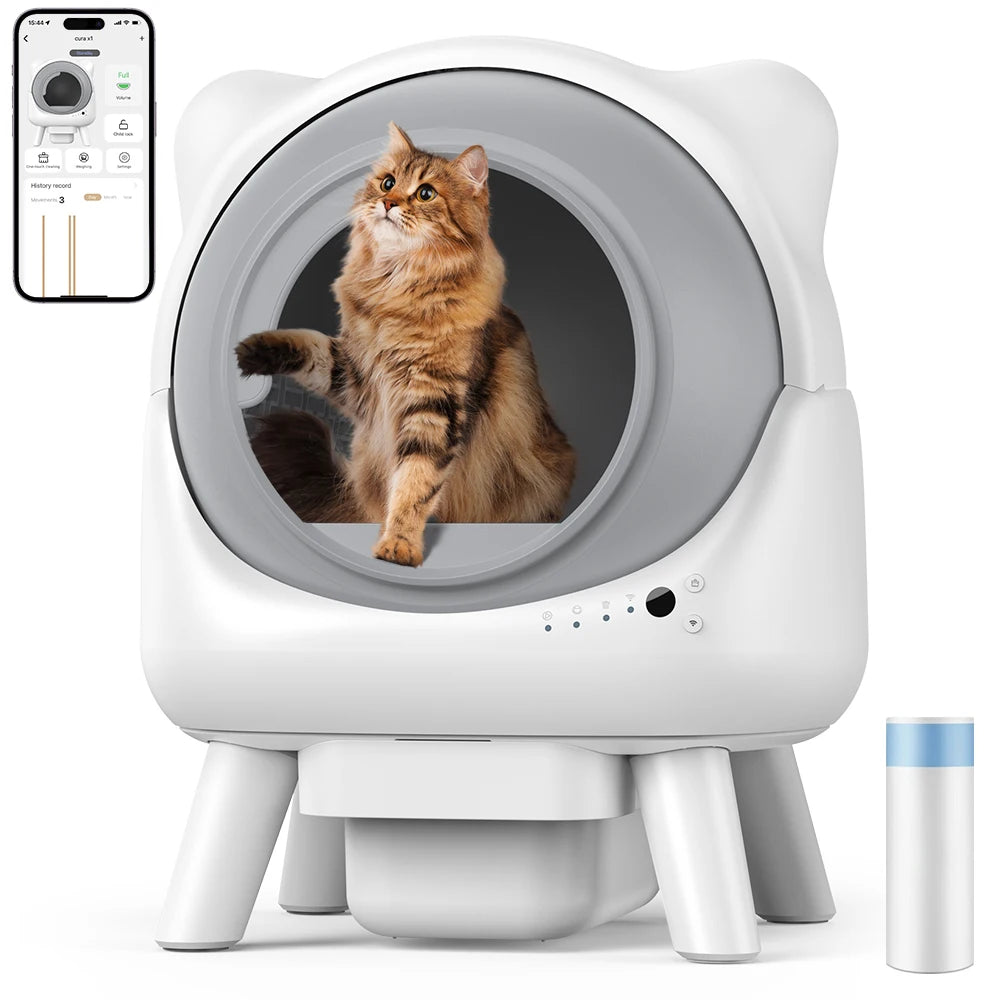 Litière Autonettoyante Connectée pour Chat - 8L - Gestion Intelligente du Nettoyage, des Odeurs
